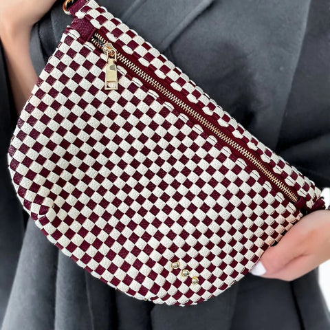 Westlyn Woven Bum Bag Maroon Checker