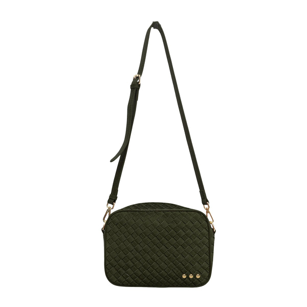 Willow Suede Woven Camera Crossbody Bag Olive