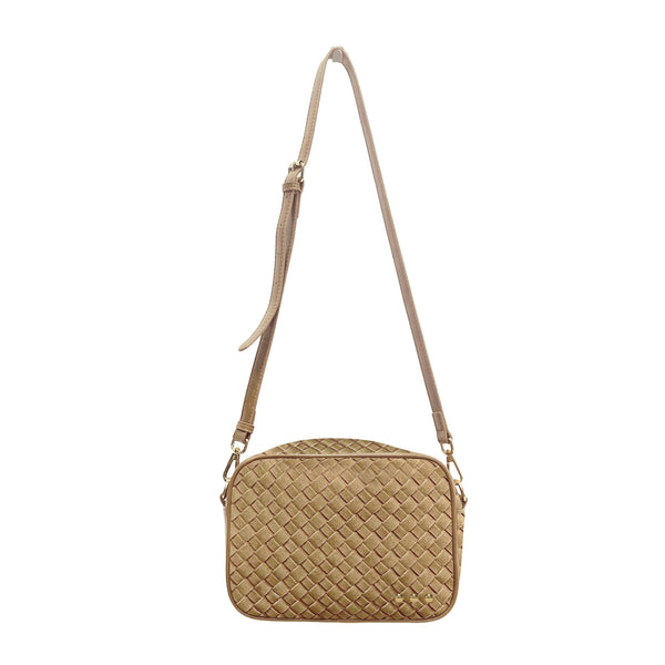 Willow Suede Woven Camera Crossbody Bag Taupe