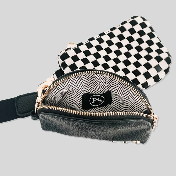 Wonderlust Woven Dual Pouch Wristlet Checker Black