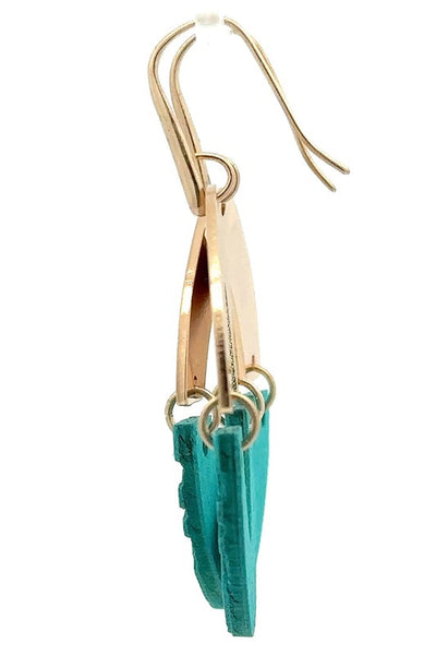 Wood Drop Arch Earring Turquoise