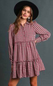 UMGEE Merlot Plaid Ruffle Dress