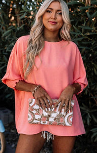 Peach Smocked Sleeve Shift Top