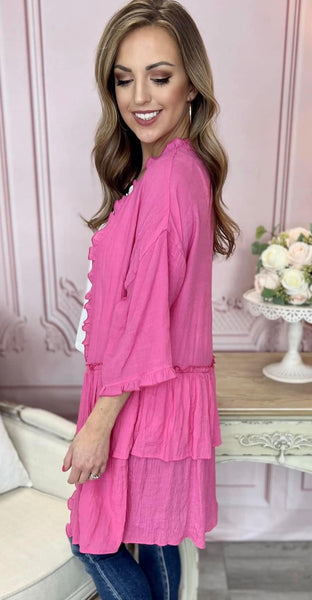 Romantic Ruffle Cardigan Hot Pink