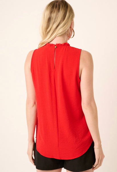 Ruffle Mock Neck Essential Top Lipstick Red