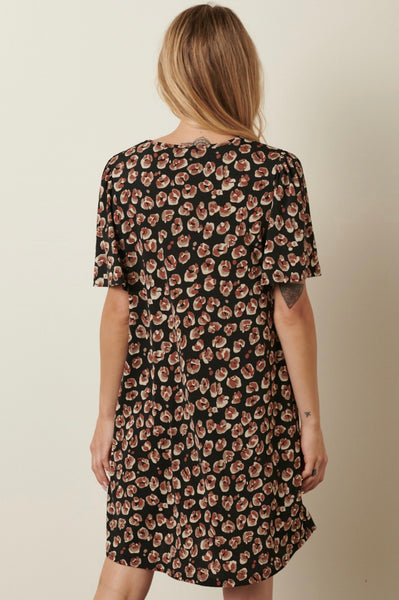 Black Leopard Abstract Print Pocket Dress