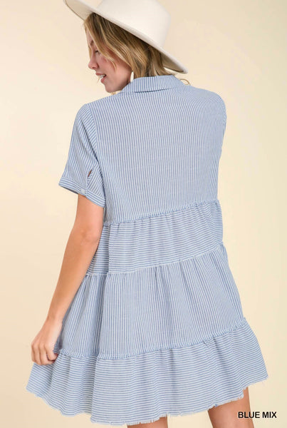 UMGEE USA Chambray Stripe Dress Blue Mix