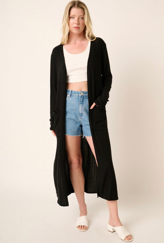 Black Cashmere Soft Duster Sweater Cardigan