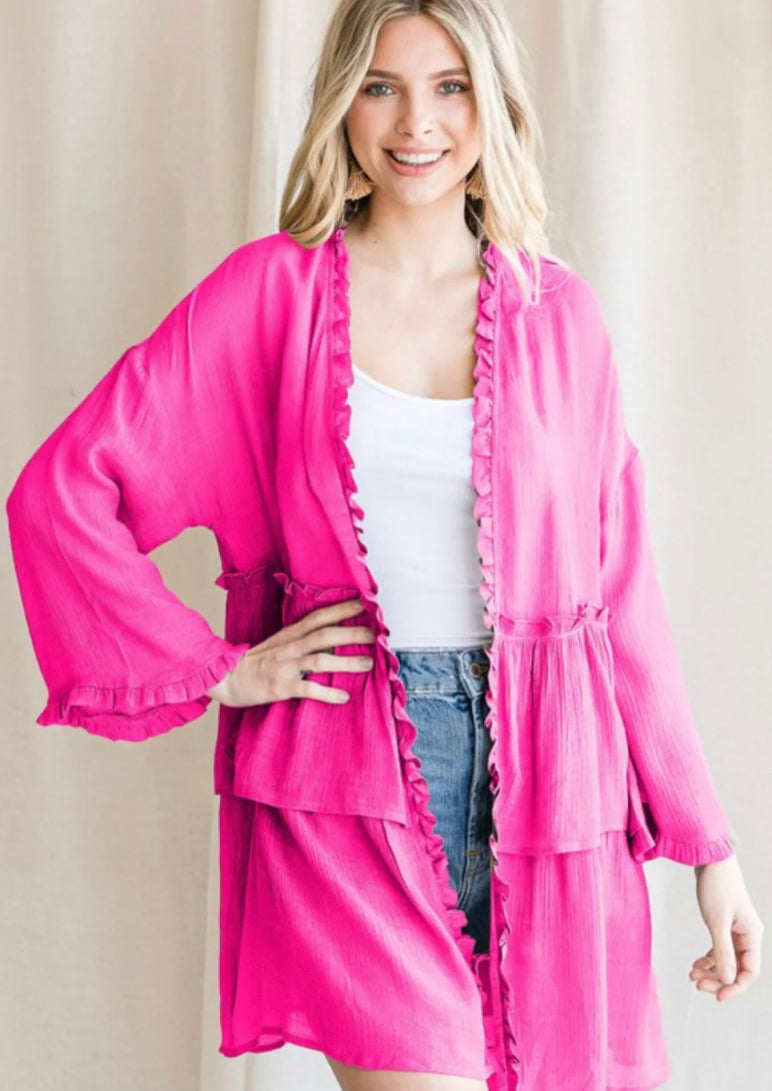 Romantic Ruffle Cardigan Hot Pink