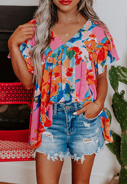 Watercolor Abstract Flutter Sleeve Top