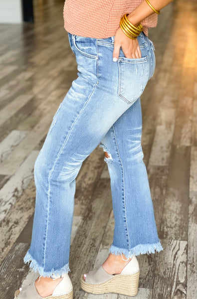 RISEN Straight Leg Distressed Crop Jean