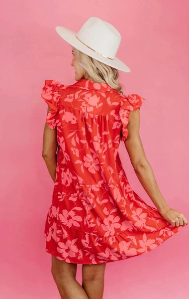 UMGEE Floral Print Collar Dress Red Mix