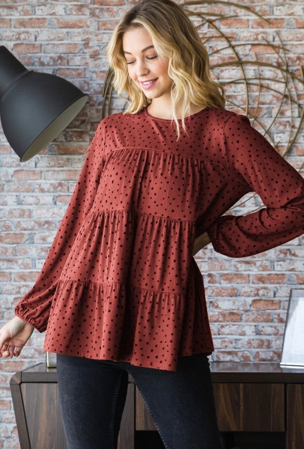 Brick Dotted Ruffle Top