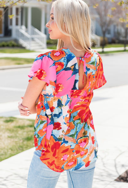 Watercolor Abstract Flutter Sleeve Top