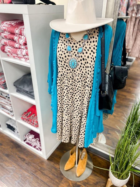 Taupe Dotted Leopard Ruffle Sun Dress