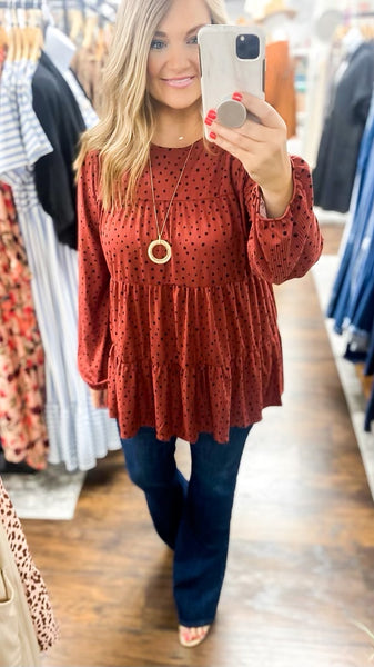 Brick Dotted Ruffle Top