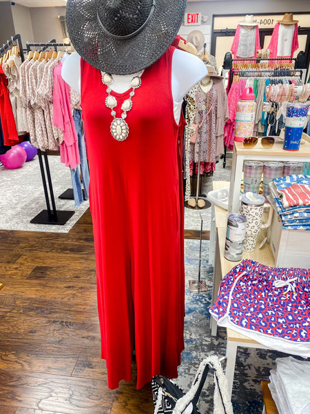 Sleeveless Solid Perfect Fit Jumpsuit Red