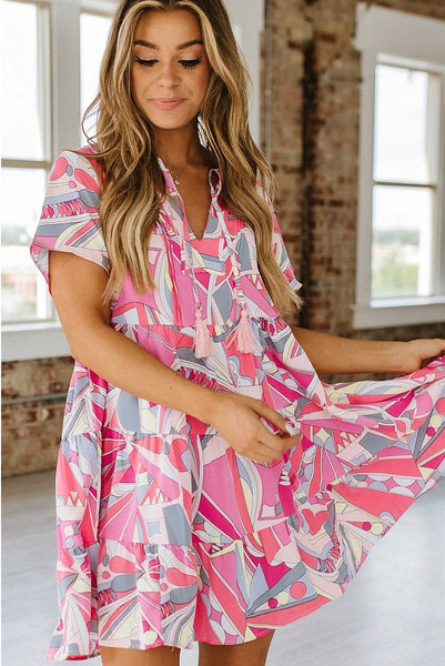 Lauren Hot Pink Mix Ruffle Dress