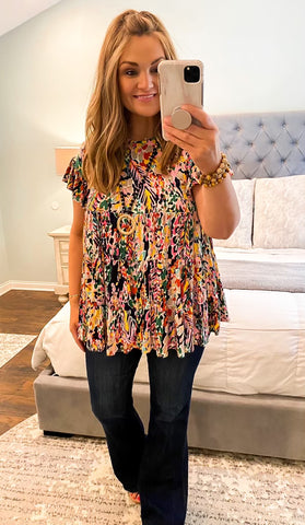 Cabana Multi Floral Ruffle Tiered Top