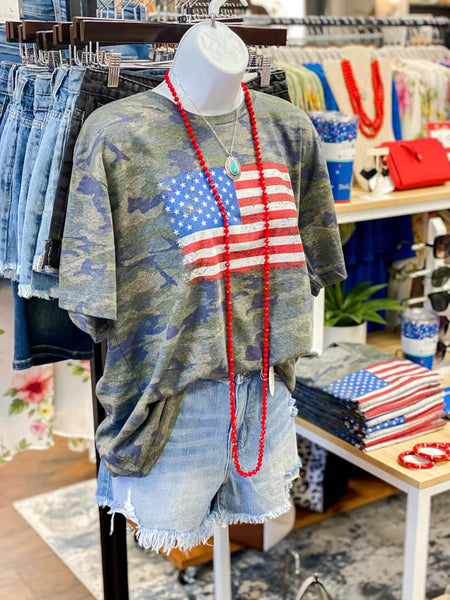 Camo Distressed American Flag Tee