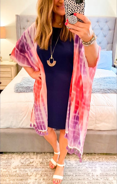 Cloud Nine Coral Purple Mix Tassel Kimono