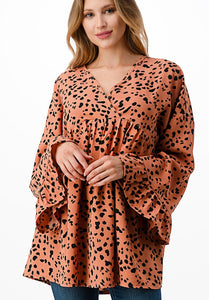 Hilton Dotted Leopard Bell Sleeve Top