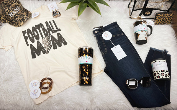 Football Mom Leopard Lightening Bolt Tee