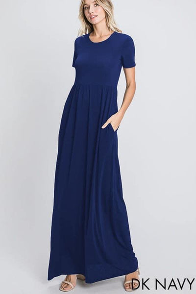 Dark Navy Short Sleeve Maxi Dress