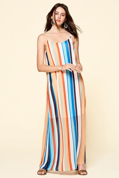 Tropical Tides Multi Stripe Maxi Dress