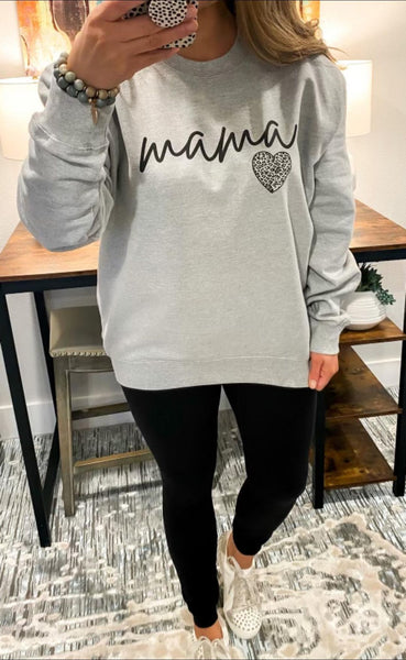 Mama Script Leopard Heart Lounge Sweatshirt