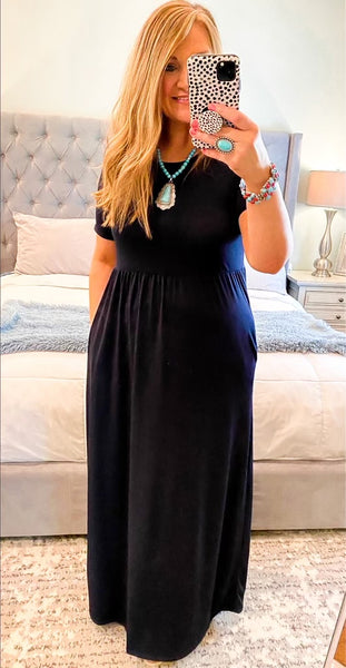 Dark Navy Short Sleeve Maxi Dress