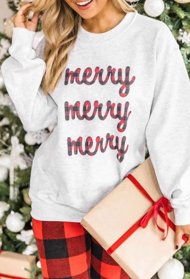 Merry Merry Merry Plaid Holiday Sweatshirt
