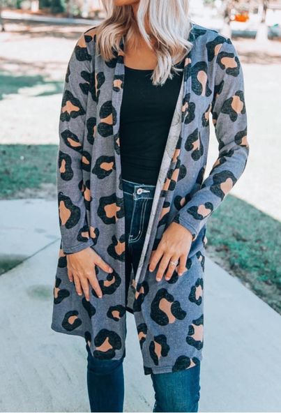 Charcoal Lightweight Leopard Sweater Cardigan