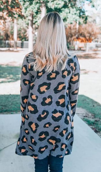 Charcoal Lightweight Leopard Sweater Cardigan