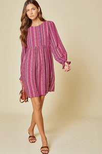 Magenta & Stripes Woven Dress