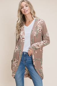 Taupe Floral Knit Cardigan