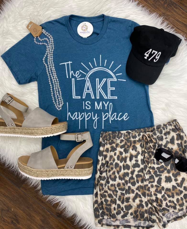 Heather Teal Lake Happy Place Tee