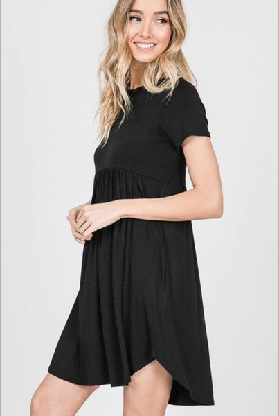Black Classic Short Sleeve Babydoll Dress