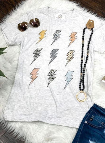 Multi Print Lightening Bolt Vintage Tee