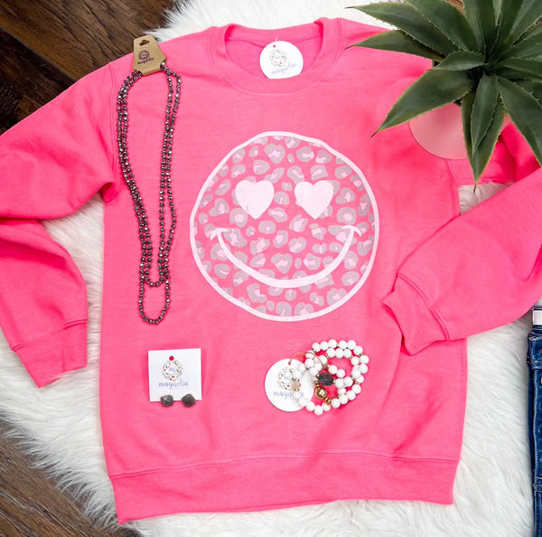 Pink Smiley Crew Neck Sweatshirt