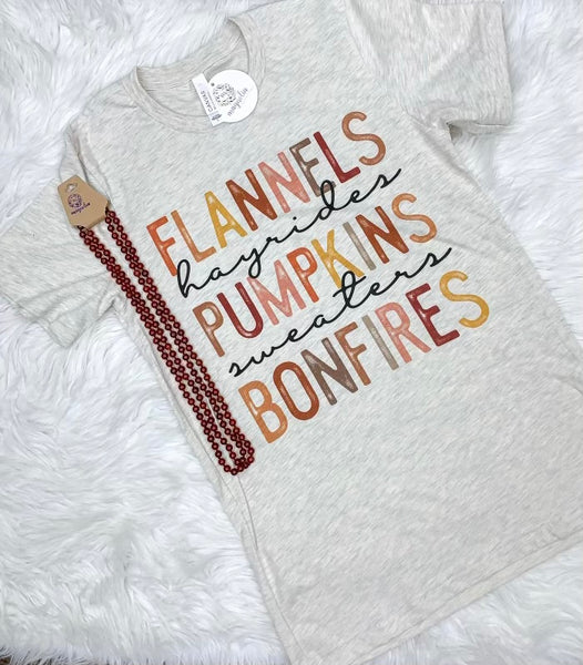 Flannels Hayrides Pumpkins Sweaters Bonfires Tee