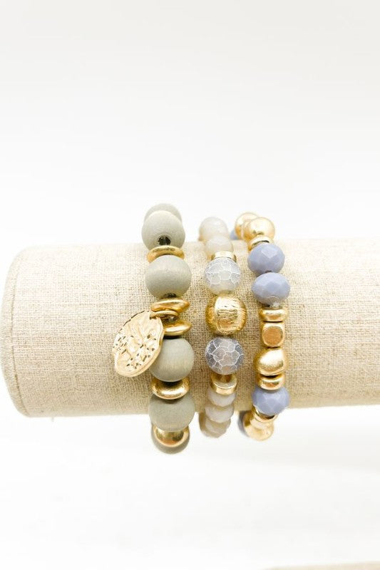 Wood Bead & Semi Precious Stone Bracelet Set