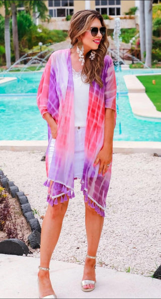 Cloud Nine Coral Purple Mix Tassel Kimono