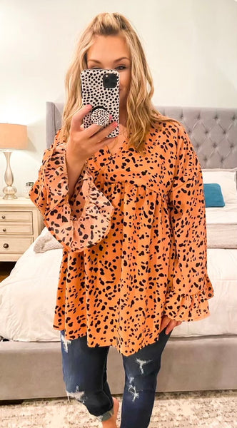 Hilton Dotted Leopard Bell Sleeve Top