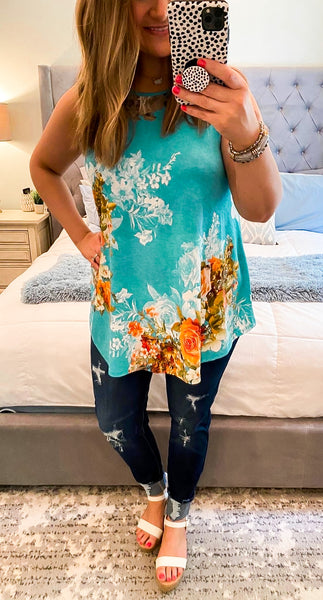 Mint Floral Flowy Tank