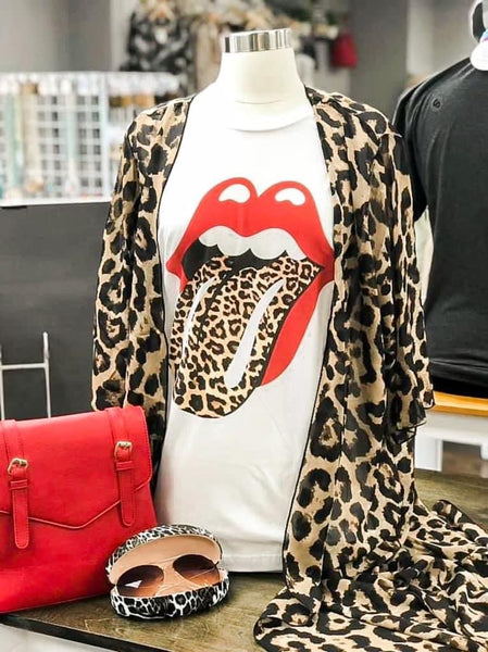 Rolling Stones Leopard Print Tongue Tee (White)