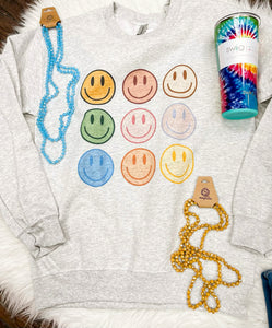 Retro Multi Color Smiley Cozy Sweatshirt