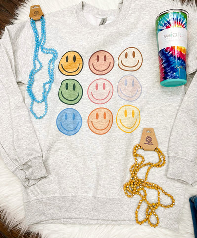 Retro Multi Color Smiley Cozy Sweatshirt