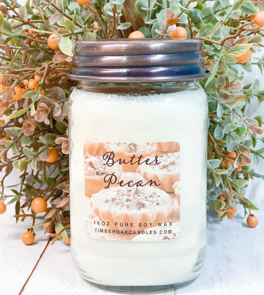 Butter Pecan 16oz Mason Jar Soy Candles