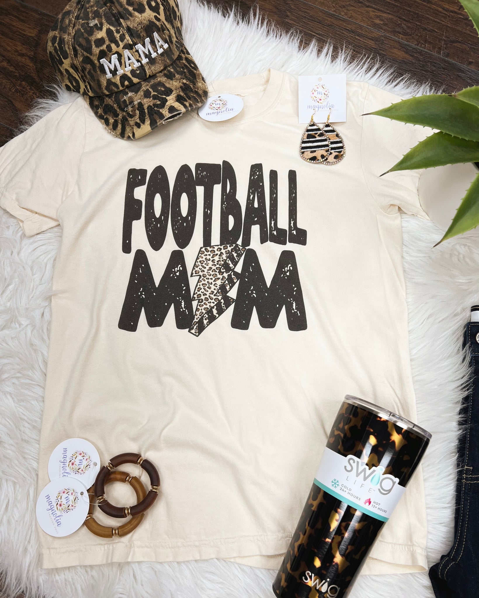 Football Mom Leopard Lightening Bolt Tee